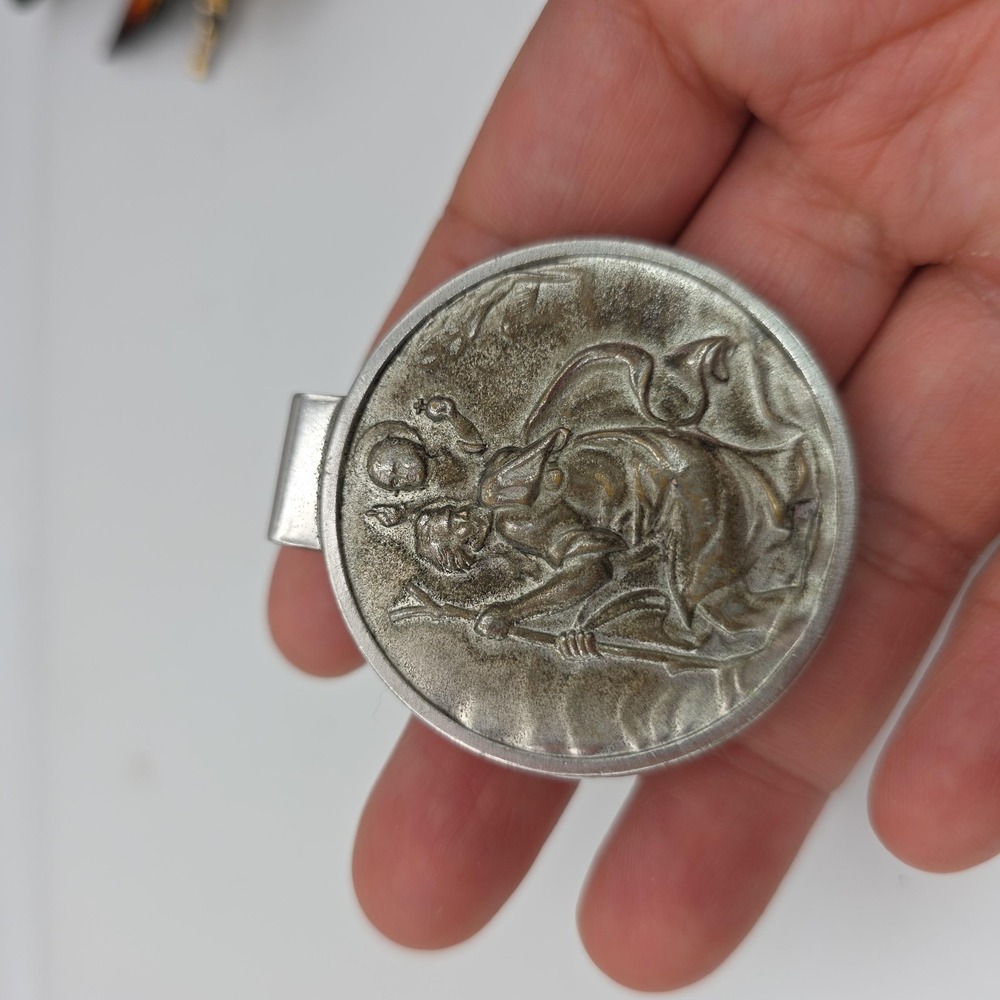 Vintage St Christopher Money Clip‎ Round Silver Tone Christian Medal Religious